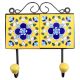 Yellow Navy Blue Floral Tiles Hooks